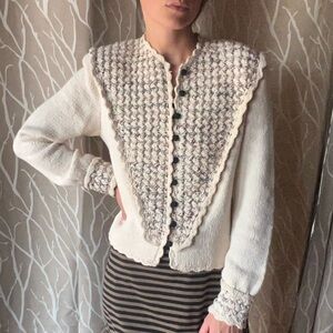 Ellen Hauben Vintage Button Up Long Sleeve Detailed Knit Cardigan Sweater